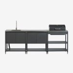 Cuisine modulaire d'ext�rieur 3 pi�ces avec evier, rangement et barbecue au charbon en acier savona gris ...