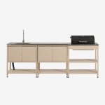 Cuisine modulaire d'ext�rieur 3 pi�ces avec evier, rangement et barbecue au charbon en acier savona tapioca ...