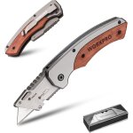 Cutter utilitaire pliant avec manche en bois workpro, cutter professionnel pliant avec mecanisme de changement ...