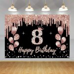 Dcorations de 8e anniversaire pour fille, panneau en tissu  happy 8 years old  - bannire de fond ...