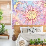 Decoration chambre decoration chambre femme boheme deco tenture murale rose soleil et lune avec etoiles, ...