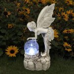 Dcoration de cour en rsine led avec lampes solaires, sculpture miniature, statue de fille ange ferique, ...