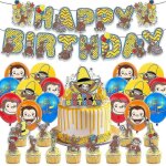 Decoration de fete sur le theme de curious george : kit de ballons, bannieres, decorations pour gateaux ... Decoration de fete sur le theme de curious george : kit de ballons, bannieres, decorations pour gateaux ...