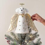 Decoration de sapin de noel representant un chien ange dore de noel miracle