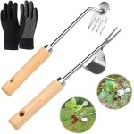 Dsherbeur manuel en acier inoxydable avec manche en bois, pour le jardinage et le jardinage