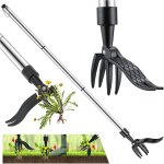 Désherbeur manuel, arrache - mauvaises herbes 100cm avec 3 griffes en inox et pédale d'enlèvement des ... Désherbeur manuel, arrache - mauvaises herbes 100cm avec 3 griffes en inox et pédale d'enlèvement des ...