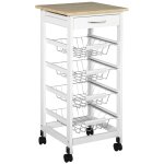 Desserte chariot de cuisine sur roulettes - 4 paniers coulissants, tiroir, plateau - bois blanc mdf bois ...