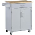 Desserte de cuisine - 2 portes, etagre, tiroir, porte - torchons - bois hva pin gris