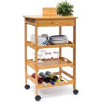 Desserte de cuisine en bambou avec 4 roulettes tiroirs chariot rangement pour assiettes bouteilles vin ...