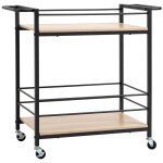 Desserte de cuisine design industriel - plateau, etag�re - acier noir aspect bois clair