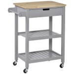 Desserte de cuisine a roulettes - chariot de service - tiroir, 2 etag�res - plateau bois h�v�a mdf gris ...