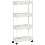 Desserte salle de bain cuisine 4 niveaux 4 crochets amovibles acier plastique blanc