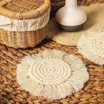 Dessous de verre tress en coton pour la maison, cratif, fait a la main, coussin de tasse en macram, ...