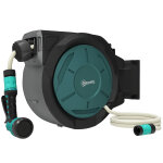 D�vidoir mural enrouleur automatique pivotant 180 tuyau 25 + 2m avec pistolet arrosage support mural ...