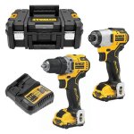 Dewalt - pack perceuse visseuse � percussion + visseuse � chocs brushless 12v lithium 2x3. 0ah avec coffret ...