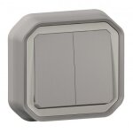 Commande double 3 fonctions complet encastr� �tanche - gris - plexo legrand