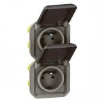 Double prise 2p + t composable �tanche verticale - anthracite - plexo legrand