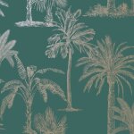 Dutch wallcoverings papier peint arbres bleu sarcelle et argent
