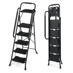 Echelle pliant 5 marches en métal costway - plateau à outils - 150kg - pédales large antidérapante - ... Echelle pliant 5 marches en métal costway - plateau à outils - 150kg - pédales large antidérapante - ...