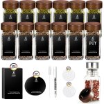 Eco - friendly acacia wood lid pot a epices, (12 x 120 ml) pot epices verre, rangement epices cuisine, ...