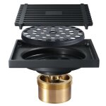 Egouttoir de sol de douche 10x10cm, carr�, noir, tout en cuivre, anti - reflet