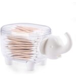 El�phant blanc - support en forme d'�l�phant pour cure - dents et cotons - tiges avec couvercle