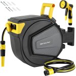 Enrouleur tuyau arrosage mural, devidoir tuyau arrosage 30 + 2m, pivotant 180, avec lance 9 en 1, raccord, ...