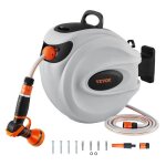 Enrouleur tuyau arrosage mural - vevor - 30 m x 12 mm - dvidoir de tuyaux d'eau rtractable - avec support ...