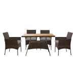 Ensemble 1 table et 4 chaises de jardin extrieur 5 pices imitation rotin coussins amovibles marron ...