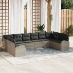 Ensemble de 10 pi�ces de canap� de jardin avec coussins gris clair en poly rotin, canap� de jardin 2 ...