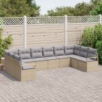Ensemble de 10 pices de salon de jardin vidaxl avec coussins en poly rotin beige, canap de jardin 2 ...
