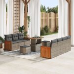 Ensemble de 10 pi�ces de sofa de jardin avec coussins gris poly rattan acacia