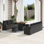 Ensemble de 10 pi�ces de sofa de jardin avec coussins noir poly rattan acacia, sofa de jardin 2 places ...