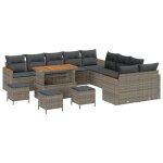 Ensemble de 14 pi�ces de canap�s de jardin avec coussins gris rattan poly acacia, ensemble de 4 pi�ces ...