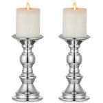 Ensemble de 2 bougeoirs en m�tal argent�, porte - bougies piliers dor�s, supports pour bougies, centres ...