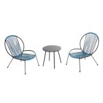 Ensemble de 2 fauteuils + 1 table basse bleu rete