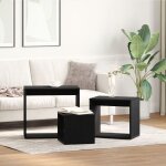 Ensemble de 3 tables gigognes vidaxl en ch�ne noir stratifi�