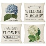 Ensemble de 4 housses de coussin 18x18, d�coration de printemps, pour la maison, le canap� et l'ext�rieur ...