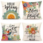Ensemble de 4 taies d'oreiller 18x18, taie d'oreiller de ferme, d�coration de printemps, fleurs, etui ...