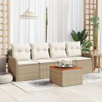 Ensemble de 5 pi�ces de canap�s de jardin avec coussins beige poly rattan acacia, canap� de jardin 2 ...