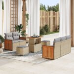 Ensemble de 8 pi�ces de canap� de jardin avec coussins beige rattan poly acacia, canap� de jardin 2 places ...