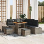 Ensemble de 8 pi�ces de sofa de jardin avec coussins gris rotin poly acacia, sofa de jardin 2 places ...