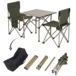 Ensemble de camping hwc - q39, table et 2 chaises pliantes, chaise de p�che pliable, m�tal et tissu vert ...
