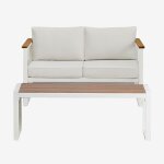 Ensemble canap 2 places et table basse de jardin en aluminium et bois d'acacia (110x55 cm) lipov blanc ...