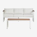 Ensemble de jardin avec canap� 3 places et table basse en aluminium 110x55cm lipov blanc gardenia