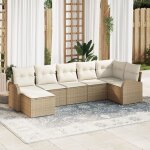 Ensemble de canap� 7 pi�ces avec coussins beige rotin, canap� de jardin 2 places avec rangement, beige ...