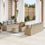 Ensemble de canap de jardin de 10 pices avec coussins beige poly rotin acacia, canap de jardin 2 places ...
