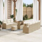 Ensemble de canap� de jardin de 10 pi�ces avec coussins beige poly rotin acacia, canap� de jardin 2 places ...