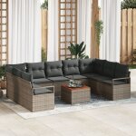 Ensemble de canap�s de jardin 10 pi�ces avec coussins gris poly rotin acacia, canap� de jardin 2 places ...