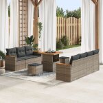 Ensemble de canap� de jardin de 10 pi�ces avec coussins gris poly rotin acacia, ensemble de salle a manger ...